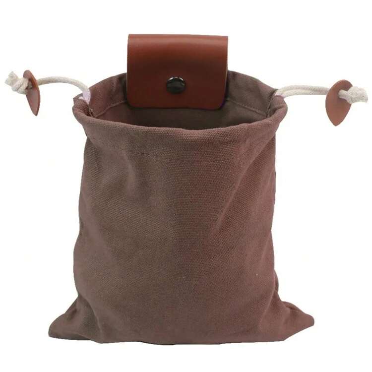 Bolsa de Bushcraft medieval renacentista, cubierta de cuero con hebilla, bolsa de herramientas plegable y resistente con cordón para bolsas de acampada al aire libre - Marrón - Añade 14