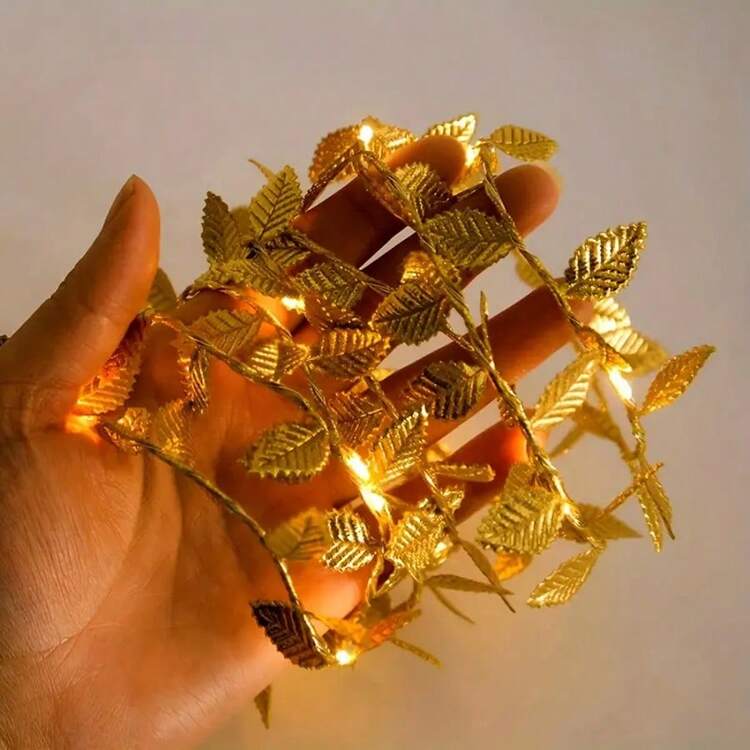 Luces en forma de hojas de oro y plata, decoración de ambiente para la mesita de noche, dormitorio, sala de estar, oficina, decoración para bodas y fiestas - Luz de hoja - Añade 10