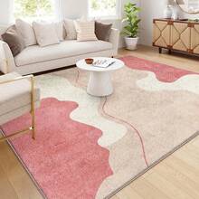 1Pc Elegant Geometric Area Rugs - Non-Slip Backing, Lightweight & Durable Polyester, Machine Washable For Living Room, Bedroom, Office - Pink & Beige Home Decor Rugs, Rugs For Living Room - Kiểu 1 - Xem 1