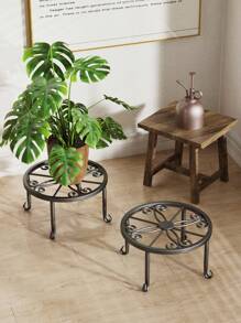 1PC Sturdy Metal Plant Stand With Flower Pot Holder - Rust-Resistant Iron Garden Planter Stand For Indoor & Outdoor Use, Circular Design,Outdoor & Garden - Black - View 2