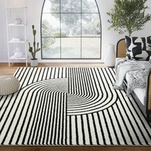 1Pc Large Light Beige-Friendly Area Rugs - Black & White High Pile Density, Soft Felt Backing, Machine Washable, No Lint Odor, 31x20 Inch & 84x60 Inch Sizes For Living Room, Bedroom, Office - 樣式 1 - 查看 1