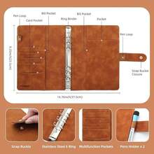 A5 Binder 6 Ring Refillable Notebook Planner Journal Cover For A5 Planner Paper Inserts, PU Leather Loose Leaf Photocard Holder, Budget Binder Personal Organizer With Magnetic Buckle-666430 - màu nâu - Xem 3