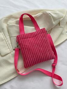 1 件灯芯绒单肩包轻便迷你斜挎包街头时尚手提包女士钱包钱包钱夹 - 彩色 - 查看 9