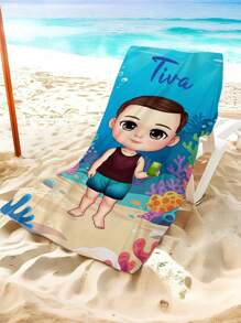 1 pièce Serviette de bain, de plage ou de douche ultra-douce et absorbante avec impression de dessin animé personnalisée. Idéal pour les voyages, les vacances, l'extérieur. Accessoire estival, de vacances, de salle de bain, de plage. Cadeau d'anniversaire, de fête de la plage pour elle/lui