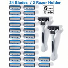 Aparelho de Barbear Manual Masculino com Lâminas de Aço Inoxidável de 6 Camadas, Cabeça de Barbeador Substituível