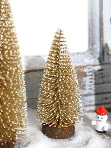 2棵圣诞金色闪光迷你松树，两棵人造雪树，带木质底座，节日桌面装饰，理想的圣诞节中心摆件，完美的节日家居装饰和派对装饰品，圣诞节的绝佳礼物之选，圣诞装饰，房间装饰，冬季圣诞装饰，家居圣诞礼物，圣诞装饰 - 彩色 - 查看 6