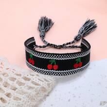 1 chiếc vòng tay tua rua cổ điển thêu hình quả đào thủ công sáng tạo phong cách Boho thường ngày dễ thương, thích hợp làm quà tặng cho gia đình, bạn bè, học sinh, ngày lễ, tiệc tùng, du lịch - màu đen - Xem 6