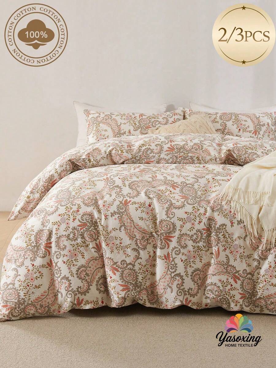 2-/3-teiliges vintage blumenförmiges Paisley-Muster Bettbezug Set ohne Füllung, atmungsaktiv, supersanft für alle Jahreszeiten (1 Stück*Bettbezug + 1/2 Stücke*Kissenbezug, ohne Kopfkissenkern), weiches zweifarbiges Design Bettwäsche Set für Schlafzimmer und Gästezimmer