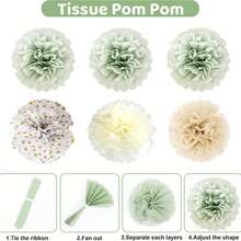 1/6/32 件鼠尾草绿色婴儿派对装饰，适合婴儿，绿色气球搭配“欢迎宝宝”横幅流苏窗帘，铝箔气球，纸花，适合波西米亚风格的婴儿派对、生日、性别揭晓派对用品 - 彩色 - 查看 7