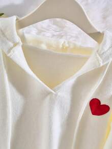 Áo nỉ cổ chữ V có mũ trùm đầu màu trắng dành cho nữ, thiết kế mới cho mùa thu, áo dài tay dáng croptop rộng rãi thêu hình trái tim, áo nỉ chui đầu phong cách Hàn Quốc có dây rút thường ngày, thích hợp mặc hàng ngày, hẹn hò, ngày lễ vào mùa thu/đông - trắng - Xem 3