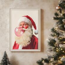 1pc, Canvas Wall Art, Christmas Framed Wall Decor, Fashionable Pink Santa Claus Blowing Giant Pink Bubblegum, Playful Girlish Home Accent, Festive Seasonal Decoration, Adds Joy To The Holidays, Christmas Decor, Christmas Poster, Winter Decor, Christmas Bathroom Accent, Christmas Home Decor, Room Accent, Dormitory Decor, Bedroom Accent, Living Room Decor, Office Decor, Dining Room Accent