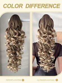 26 Inch Ombre Wavy Synthetic Hair Ponytail Extension, Heat Resistant Fiber, Claw Clip Design, Suitable For Daily Wear - Brown Ombre - View 8