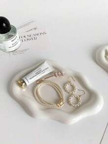 2pcs/1pc.68*5.32 Inch Asymmetric Cloud-Shaped Ceramic Tray, Nordic Style Jewelry Storage Tray, Jewelry Decorative Plate, Jewelry Display Tray, Her, Home Decor, Bedroom Decor - Trắng - Xem 10