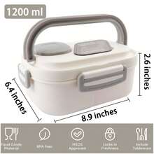NEUZOJIT 1 Adult Bento Box, Salad Container, Large 40.5 Oz. Salad Bowl, Bento-Style Tray For Toppings, 3 Oz. Sauce Container For Dressing, With Reusable Fork And Knife,Back To School - trắng - Xem 10