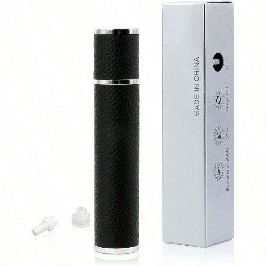 Perfume Travel Refillable, 10ML Genuine Leather Refillable Perfume Spray Bottle - Portable Shockproof Mini Travel Cologne Atomizer For Women Men(Black)