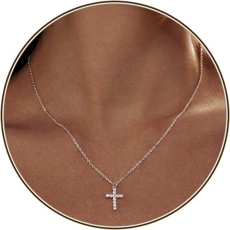 Cross Necklace For Women, Dainty 18K Gold Plated/Sterling Silver Small Cross Pendant Necklace Simple Gold Cross Necklaces For Women  Faith Jewelry Gift2025 - CZ Cross-Bạc - Xem 1