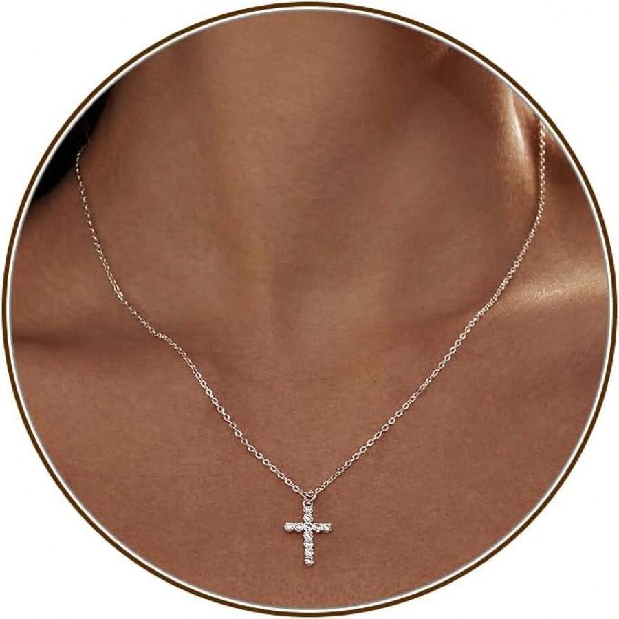 Cross Necklace For Women, Dainty 18K Gold Plated/Sterling Silver Small Cross Pendant Necklace Simple Gold Cross Necklaces For Women Faith Jewelry Gift2025 - CZ十字銀 - 查看 1