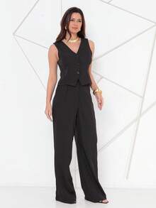 Women's Vest And Tailored Trousers Set - màu đen - Xem 5