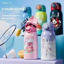 Disney Vaso aislado de acero inoxidable con pajita de la Princesa Elsa de color púrpura, con licencia oficial, adecuado para uso en el hogar y al aire libre, regalo perfecto para cumpleaños/Navidad - Multicolor - Ver 1