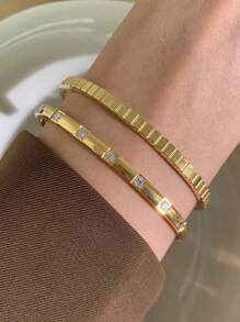 1 件优雅水钻细手链不锈钢金手链女士青少年女孩男士简约手链派对日常婚礼生日珠宝礼物