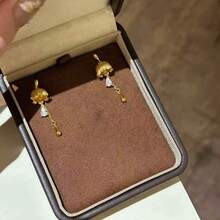 18K镀金锆石百合花优雅水滴长耳环，适合女性日常佩戴 - 金色 - 查看 3