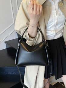 Women's Handbag, Fashion Minimalist Business Casual Tote Bag, Elegant Shoulder Bag, Black Bucket Bag - Black - View 6