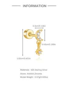 1 件 S925 纯银海星平背唇钉耳环 16G 紫水晶耳钉耳屏耳环海螺耳环叠戴耳环 - 金色 - 查看 8
