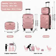 YOUGGELI Lightweight Carry-On Suitcase Set, ABS Material Suitcase With Iron Trolley Handle, Expandable Travel Case And Cosmetic Bag, With Swivel Wheels And TSA Lock For Travel