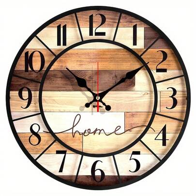 1 Piece 2D Clock Wall Home Decor, Vintage Wooden Silent Wall Clock, Striped Patchwork Design, Round Shape, Built-In Hook Design, Easy To Hang, AA Battery (One AA Battery) - Perfect For Halloween/Halloween Background/Autumn Kitchen Decoration/Thanksgiving Decoration/Christmas Decoration/Wind Chimes And Hanging Ornaments/Autumn Decoration/Party Favors/Photo Background - Suitable For Mother's Day, Father's Day, Back To School Gifts