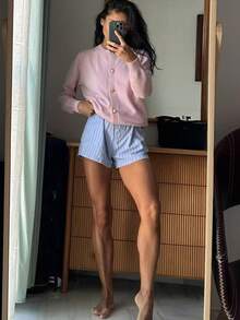 GIGOGOU 圆领秋冬基础款柔软女士针织开衫休闲上衣，简约保暖，粉色，秋季服装 - 粉色 - 查看 5