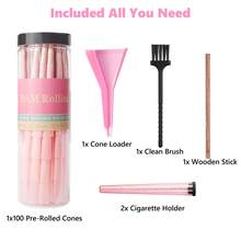 100pcs 1 1/4 Size Pre-Rolled Papers With Filter Tips, 84mm Pre Rolling Cones With Filling Device, Two Cones Holder, Cone Loader, Cleaning Brush, Slow Burning, Tobacco Accessories, Holiday Gift For Friends And Family - Hồng - Xem 6