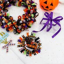 1pc 5 Yards/Roll 10mm Halloween Ribbon, Halloween Party Decoration Supplies, Bow Headband Material, English Letter & Solid Color Woven Tape - Multicolor - View 6