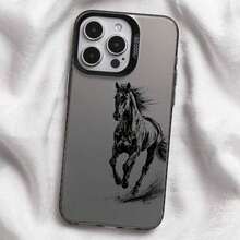 Horse Pattern Print Phone Case Compatible With IPhone & Galaxy - 黑色 - 查看 1