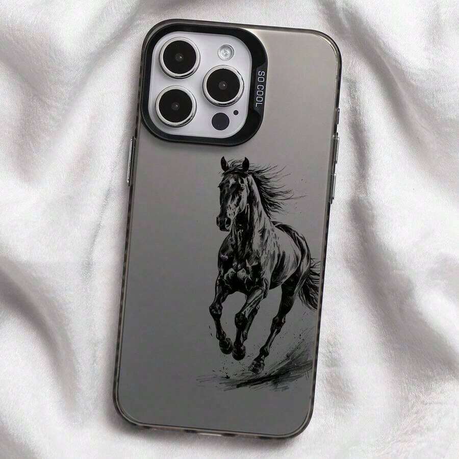 Horse Pattern Print Phone Case Compatible With IPhone & Galaxy - 黑色 - 查看 1