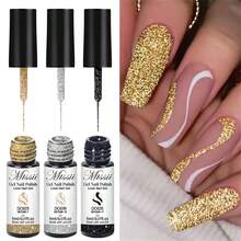 Mtssii 3PCS 5ML Champagne Gold Reflective Glitter Liner Gel Nail Polish Set Pink Silver Black Red Color Bright Sparkling French Semi Permanent Nail Painting UV Gel - 彩色 - 查看 1