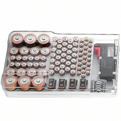 Convenient Storage Battery Box, Storage Rack Manager, Detachable Battery Tester Instrument, Transparent Cover Battery Manager, Storage Rack Can Accommodate 93 Batteries, Battery Storage Box, Battery Carrying Case (Excluding Batteries), Making It A Good Assistant For Company And Household Use