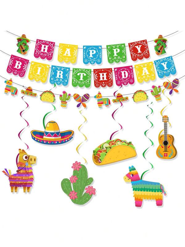 Set de 8 piezas de decoración para fiesta, decoración colgante en espiral de taco, banderín con flecos de papel de seda, suministros para fiesta de cumpleaños el 5 de mayo