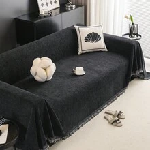 Waterproof Sofa Cover, Sofa Couch Slipcover With Tassels, Durable Washable Universal Furniture Cover Non-Slip Sofa Couch Cover Blanket Sofa Cover Blanket Sofa Throw Blanket Furniture Protector For Bedroom Office Living Room Home Decor - 黑色 - 查看 7