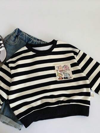 童装春季新款圆领动物口袋卡通长袖套头衫男童