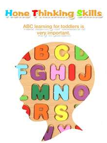 六合一木制拼图，适合幼儿，包含字母、数字和形状，3岁以上儿童益智拼图玩具 - 彩色 - 查看 5