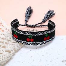1 chiếc vòng tay tua rua cổ điển thêu hình quả đào thủ công sáng tạo phong cách Boho thường ngày dễ thương, thích hợp làm quà tặng cho gia đình, bạn bè, học sinh, ngày lễ, tiệc tùng, du lịch - màu đen - Xem 3