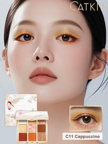 CATKIN Eyeshadow Palette, Shimmery Eyeshadows With Matte And Glitter Finishes, High Color Payoff, 9 Shades, Neutral Color Scheme, C11 Cappuccino - Cà phê C11 Cappuccino - Xem 4