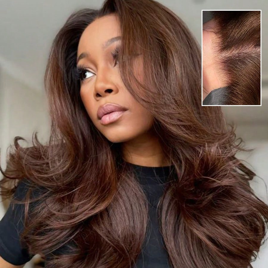 30 Inch Chocolate Brown Body Wave Wig Human Hair HD Lace Front Wigs Human Hair Pre Plucked Wig Human Hair 13x4 13x6 Frontal Lace Wigs 180% Density Virgin Glueless Wigs For Women With Natural Baby Hair