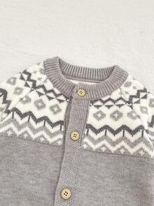 Vintage Style Baby Boy Knitted Cardigan Top, New Geometric Sweater Jacket For Infant Boys, Spring Autumn