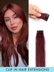 1pc Clip-In Hair Extension, Human Hair, Colorful Hair Extension, Red Clip-In Human Hair, Rainbow Color Party Highlights, Straight Hair Piece, For Women And Girls, Cosplay Clip-In Hair Extension, Purple, Halloween Costume And Christmas - Multicolor - View 23