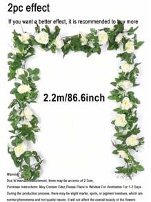 1/2件装人造玫瑰花环，仿真玫瑰藤蔓带绿叶，适用于派对、婚礼、家居、卧室、餐厅、生日、窗台、花园、露台、秋千、商场、壁炉、栅栏装饰、情人节、新年礼物、餐桌摆饰、室内/室外装饰、毕业礼物 - 白色 - 查看 10