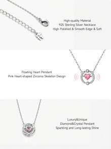Folli Follie Necklace For Women Heart-Shaped Pendant Necklace With Moissanite Diamond On Chain, Cute Pink Crystal Heart Pendant Adjustable Charm Chain Necklace Jewelry Gifts For Women