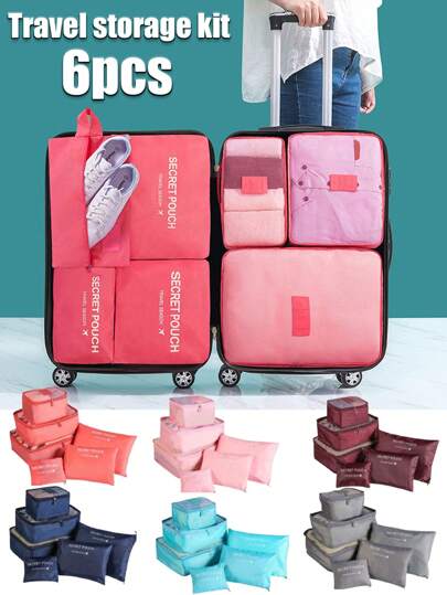 1/6 Pack Travel Organize Bags Set, Laundry Pouch, Clothes Zipper Storage Bag, Shoes Bag Six Piece Set, Travel Clothes Organizer, Dorm Essentials For School Student Teacher Travel Storage Bag Set With Lingerie Bag Waterproof Dustproof With Zipper For Luggage Back To School Nylon, For Men And Women For Student Travel Essentials