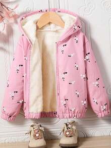 少女花卉印花保暖连帽夹克