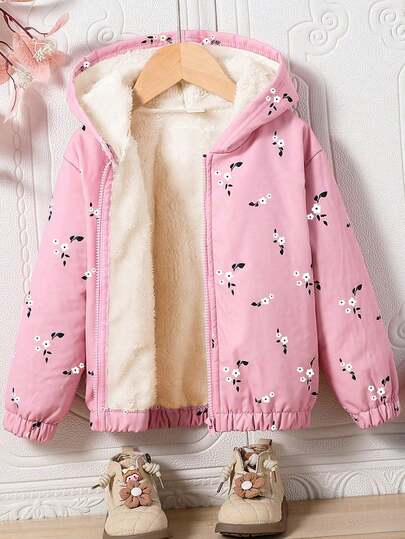 少女花卉印花保暖连帽夹克